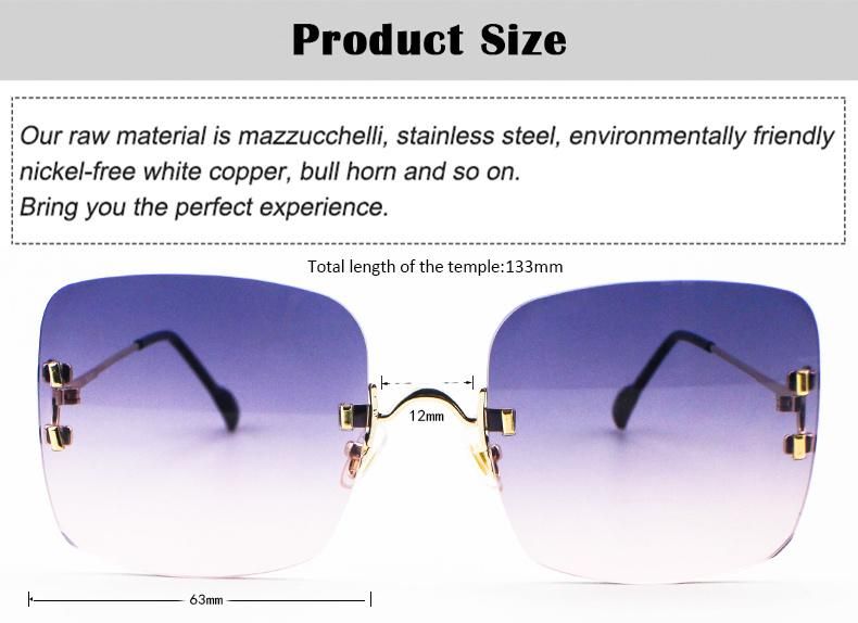 Square Popular Custom Logo Ready Frameless Women Sunglasses