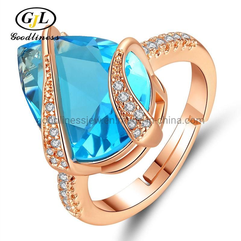 Fashion Sea Blue Zircon Adjustable Ring Luxury Angel Tears Ring