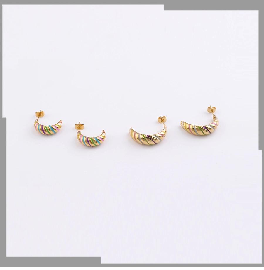 Curved Stitching Casual Geometric Spiral Pattern Women′ S Color Enamel Earrings