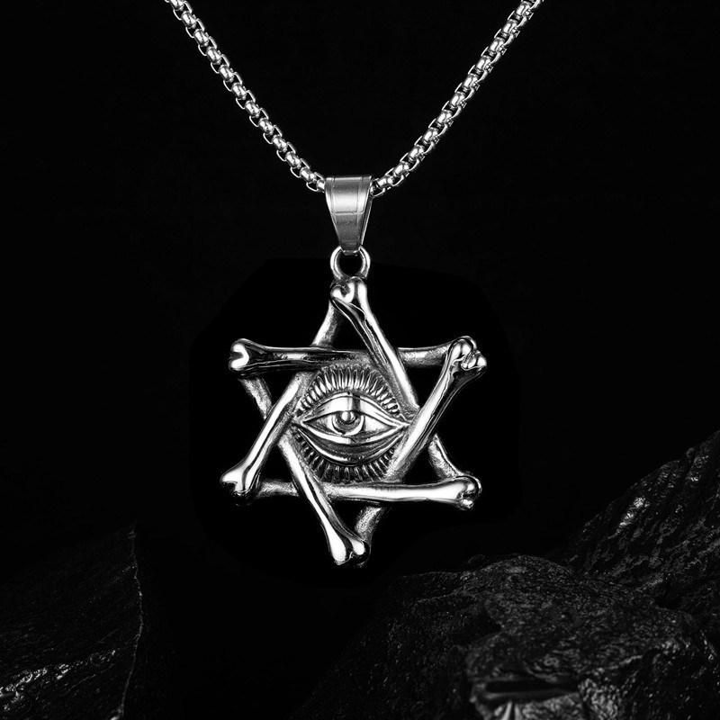 Hexagram Necklace for Men Stainless Steel Star of David Pendant Inlaid Religious Jewish Jewelry