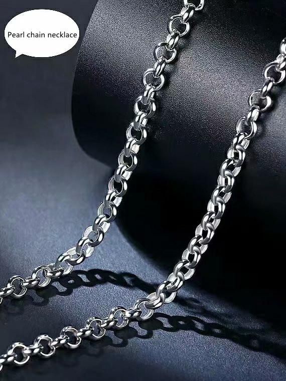 Pearl Chain Necklace for Men Women Stainless Steel Link Chain Necklaces Water Resistant Thick Metal Jewelry