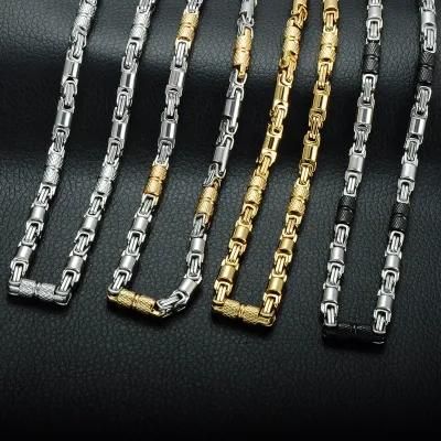 Stainless Steel Byzantine Chain Link Necklace 18K Gold Plated Daily Chain for Mens Necklace Jewelry