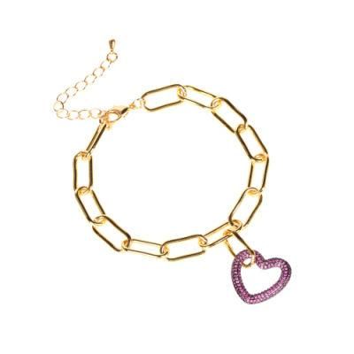 Newest Gold Plated Pave Cubic Zirconia Various Colors Heart Shape Bracelet