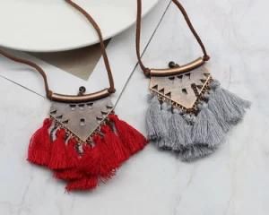 Leather Chain Long Tassel Pendant Ethnic Necklaces for Women