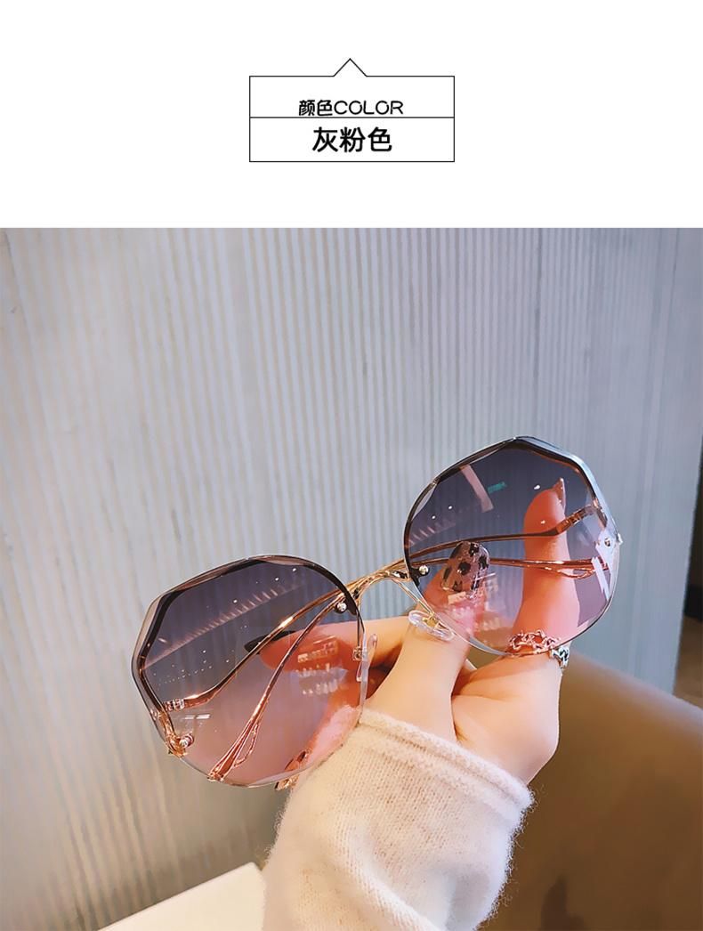 Retro Glasses Polygon Sunglasses Rimless Trim Sunglasses Female Personality Curve Mirror Legs Sunglasses Men Gradient Color Cross-Border Glasses