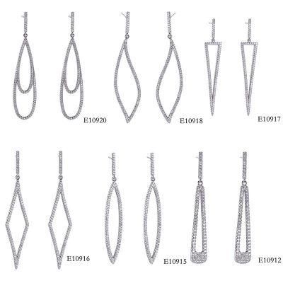 Fashion Leaf Shaped Hollow Long CZ Silver Earring for Women