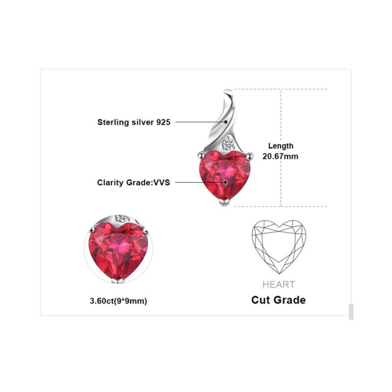 Fashion Jewellery Synthetic Ruby Heart Pendant Sterling Silver Jewelry for Women