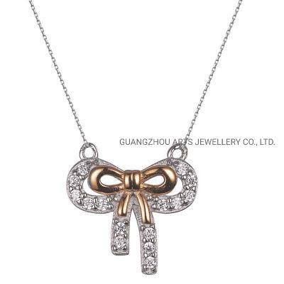 Two Tone Plating Bowknot Fashion Jewelry Silver Necklace