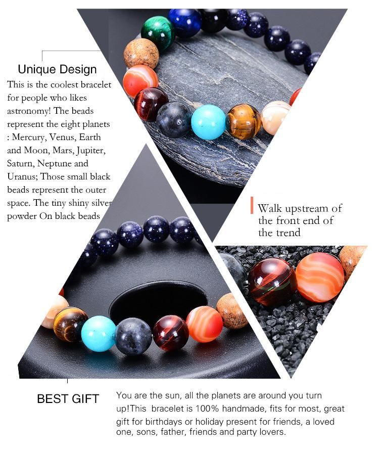 Solar System Eight Planets Stretch Line Bracelet Natural Blue Sand Stone Women′ S Accessories Wholesale Natural Stone Beaded Bracelets