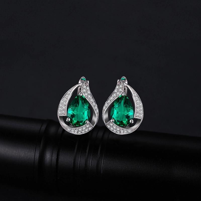 Imitation Jewelry Created Emerald English Lock Earring 925 Sterling Silver Jewelry