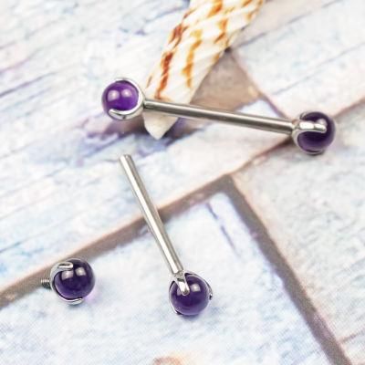 Eternal Metal ASTM F136 Titanium Amethyst Stone Internal Threaded Nipple Ring Piercing Jewelry