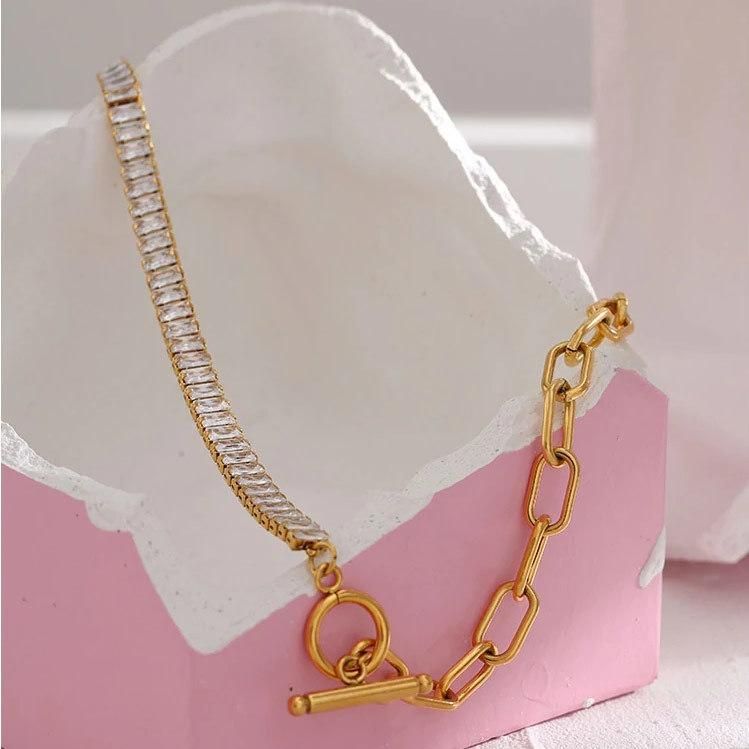Factory Wholesale Fashion Jewelry New Design 18 K Gold Ot Buckle Stainless Steel Chain Female Jewelry Zircon Necklace in Europe and America