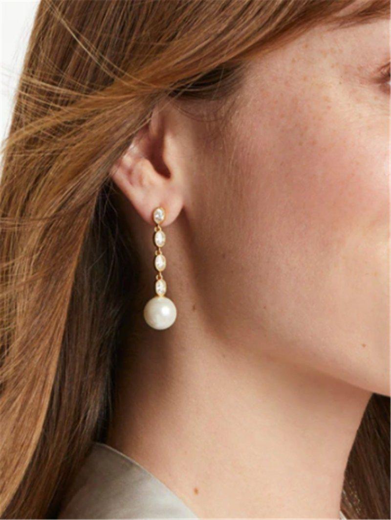 Long Drop Marquise CZ Stone with Pearl Statement Earrings