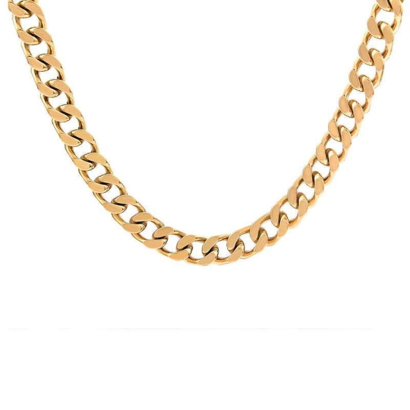 High Quality PVD Gold Plated Miami Chunky Stainless Steel Cuban Link Chain Box Clasp Hip Hop Necklace for Men