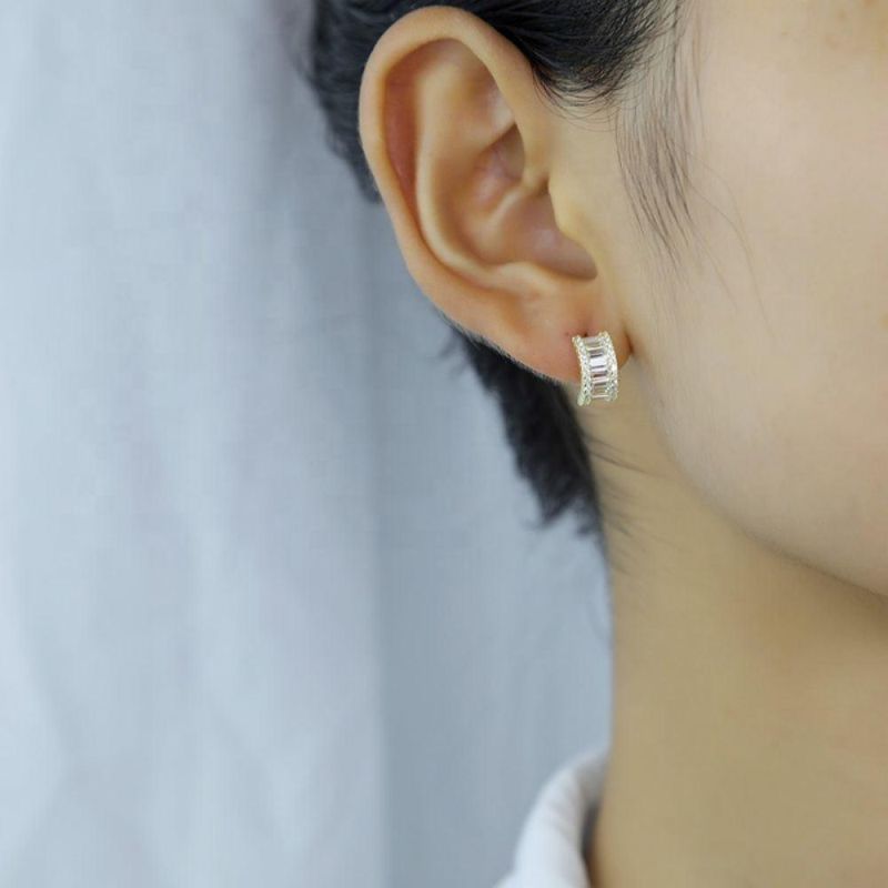 925 Sterling Silver Simple Shiny Zircon Stud Earrings Women Light Luxury Temperament Wedding Jewelry