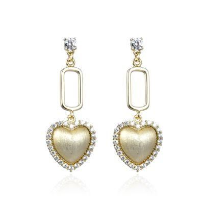 New 14K Yellow Gold Plated 925 Sterling Silver Heart Charm Earring