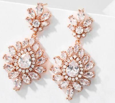 Rose Gold CZ Earring for Brides. Bridal CZ Earring for Wedding. Fashion Earring