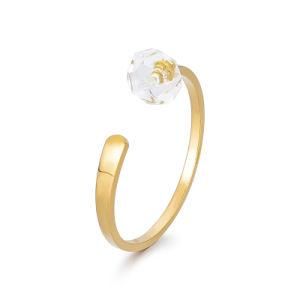 Women Jewelry Open Stainless Steel Natural Gemstone Crystal Stone Ring