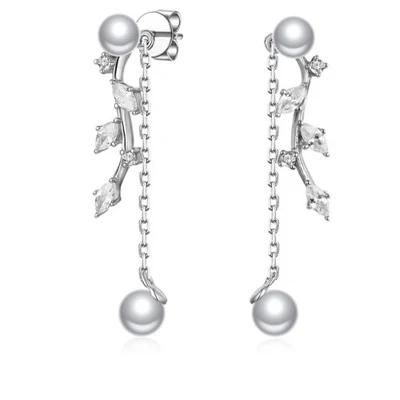 925 Silver Leaf Earline Earring with Pearl