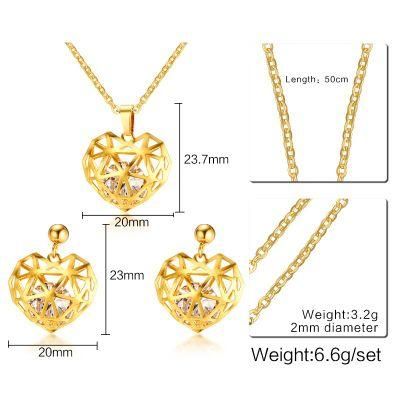 Hollow Heart Shape Jewelry Set with Crystal for Gift