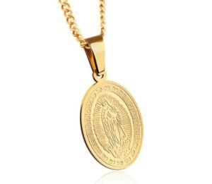 Religious Virgin Mary Round Silver Gold Medal Pendant Necklace for Men&Women Stainess Steel Catholic Blessing Pary Gifts Prize
