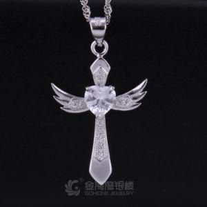 Fashion Clear Stone Cross Pendant in Silver