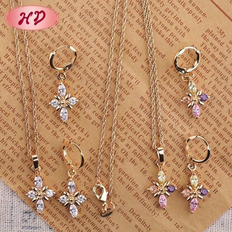 Costume Imitation Hengdian Fashion Wholesale Gold Plated Earring Sets Pendant Necklace Jewelry