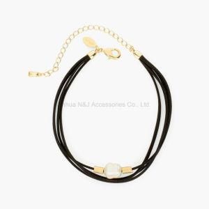 Vintage Pearl Beads Pendant Lots of Black Leather Chain Statement Necklaces Fashion Jewelry for Ladies