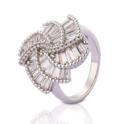 Women Silver Rhodium Plated Stainless Steel Engagement Finger Wedding Rings Fashion Jewelry Design