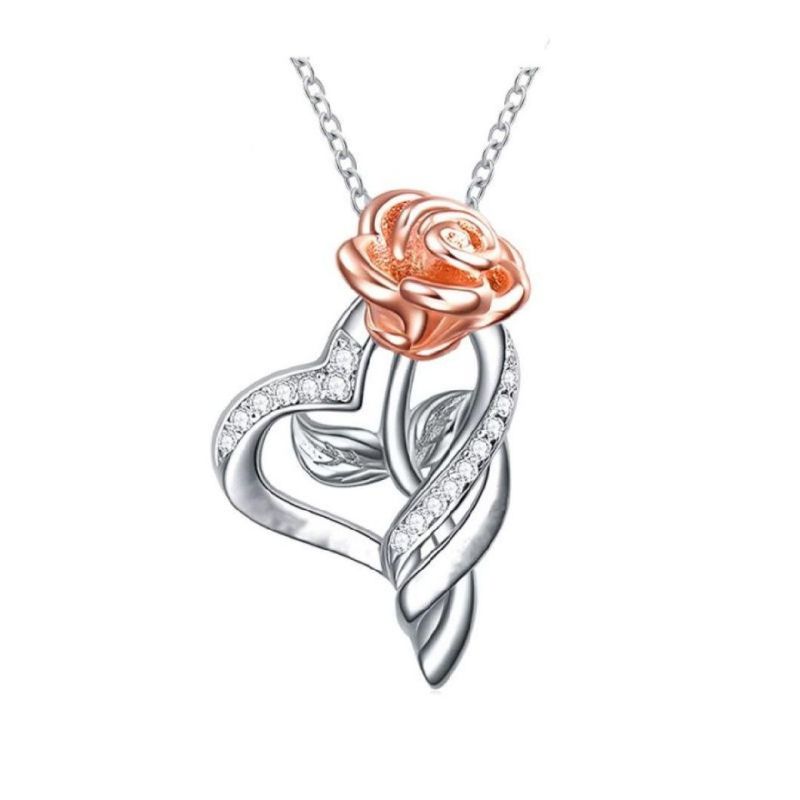 Rose Valley Roseflower Necklace Hot Selling Jewelry Pendant Rose Gold Plated Two Tone Jewel Fashion Gift for Lover