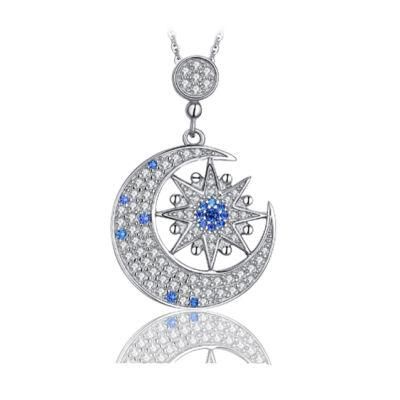 Wholesale 925 Sterling Silver Jewelry Cubic Zircon Moon and Star Pendant Jewelry for Girls