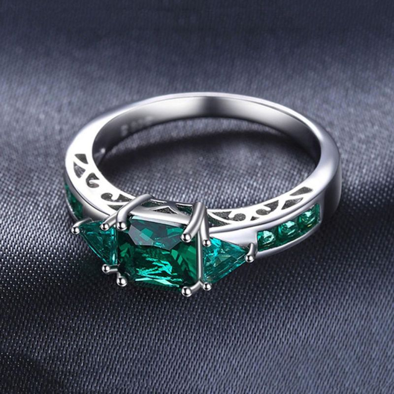 925 Silver Rings Wholesale Jewelry Created Emerald Rings Women Engagement Wedding Jewellery