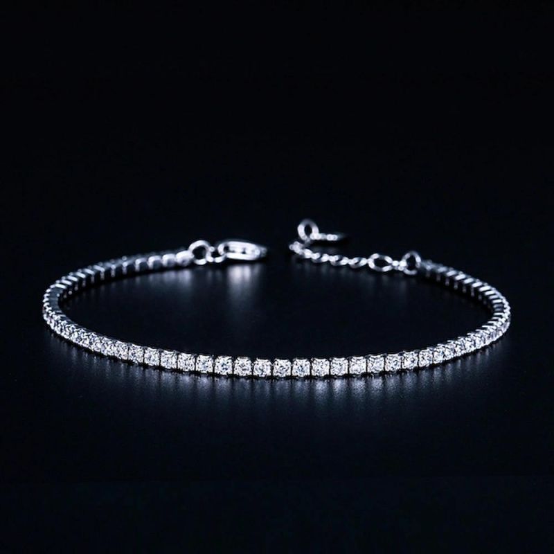 New Fashion 925 Sterling Silver Jewelry Rhodium Plated Gem Stone Cubic Zirconia CZ Gemstone Chain Tennis Bracelet for Women