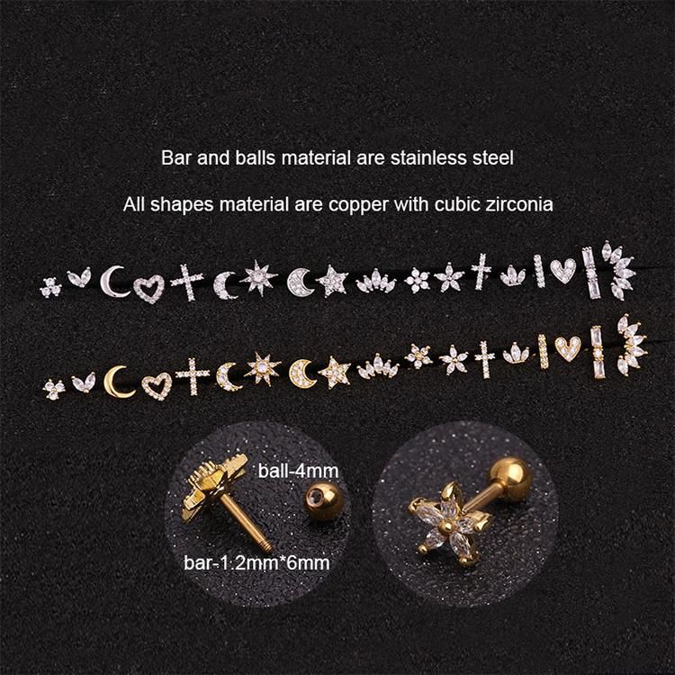 Ear Bone Nails Zircon Screw Stud Earrings Women Stud Earrings Piercing Jewelry