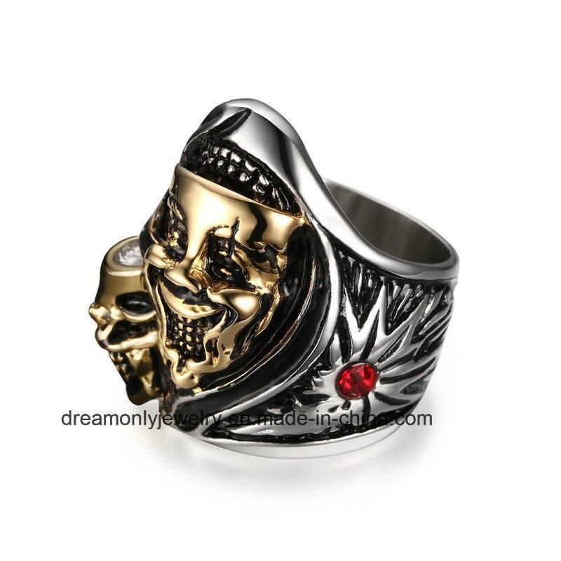 Exaggerate Men′s Steel Skull Ring Two Faces
