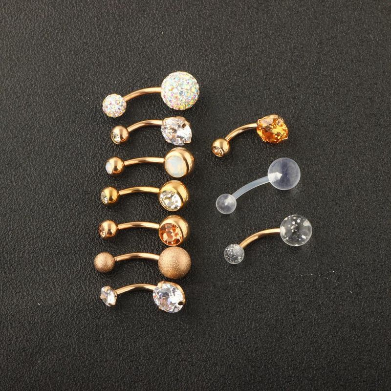 10PCS Belly Button Rings Surgical Stainless Steel 14G Pearl Belly Ring Inlaid CZ Navel Piercings Jewelry for Women