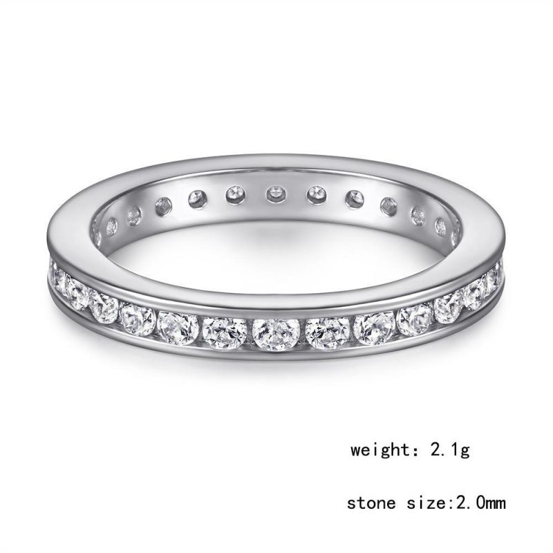 Custom Minimalist 925 Sterling Silver Jewelry Rose Gold Plated Zircon Band Ring for Women
