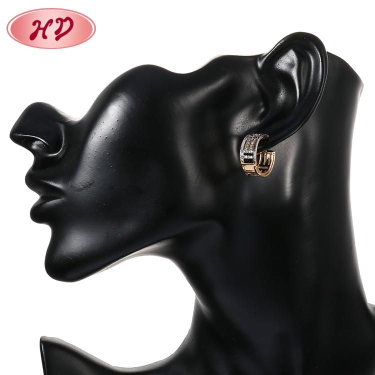 Fashion 18K Gold Silver Alloy Jewelry Hoop Stud Drop CZ Huggie Earrings with Crystal for Women