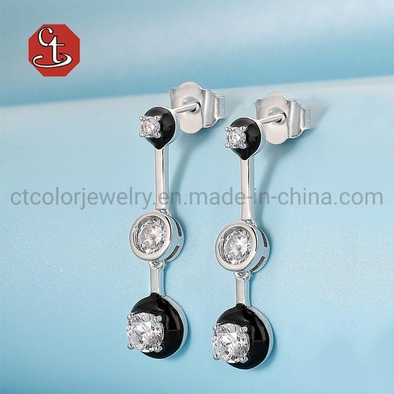 Fashion Jewellery Eardrop Earring Purple CZ 925 Silver Jewelry Earring with Enamel