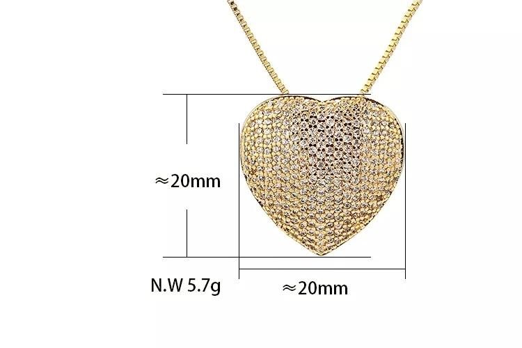 18K Gold Plated CZ Heart Shape Necklace for Women Jewelry Set