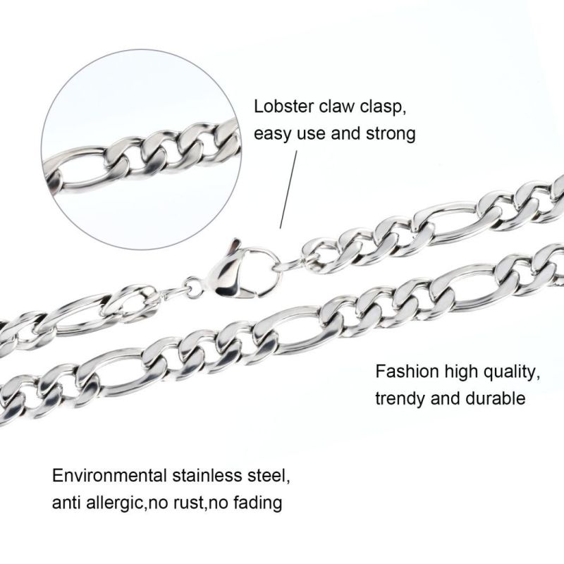 Stainless Steel Jewellery Manufacturer Fashion Nk 3: 1 Gold/Rose Gold/ Silver Chain God Plated Figaro Fashion Jewelry Jewellery Necklace