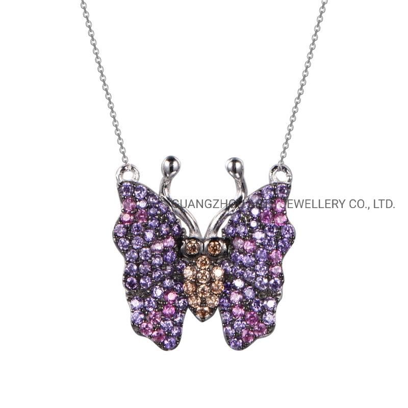 Color Czs Over Butterfly Silver Necklace