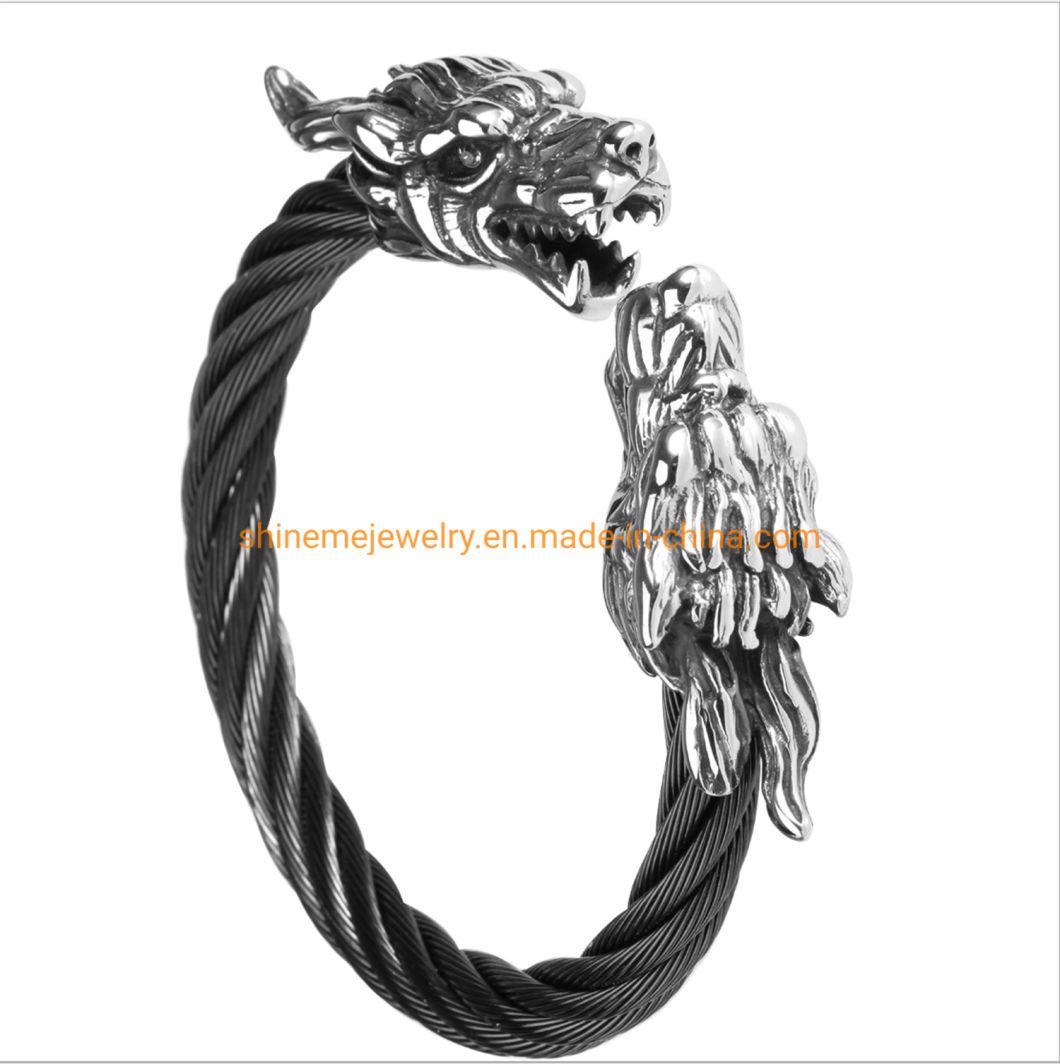 Fashion Ol Domineering Titanium Steel Faucet Men′s Stainless Steel Wire Rope Bracelet Factory Wholesale Direct Sales Can Be Customized Ssbg2723