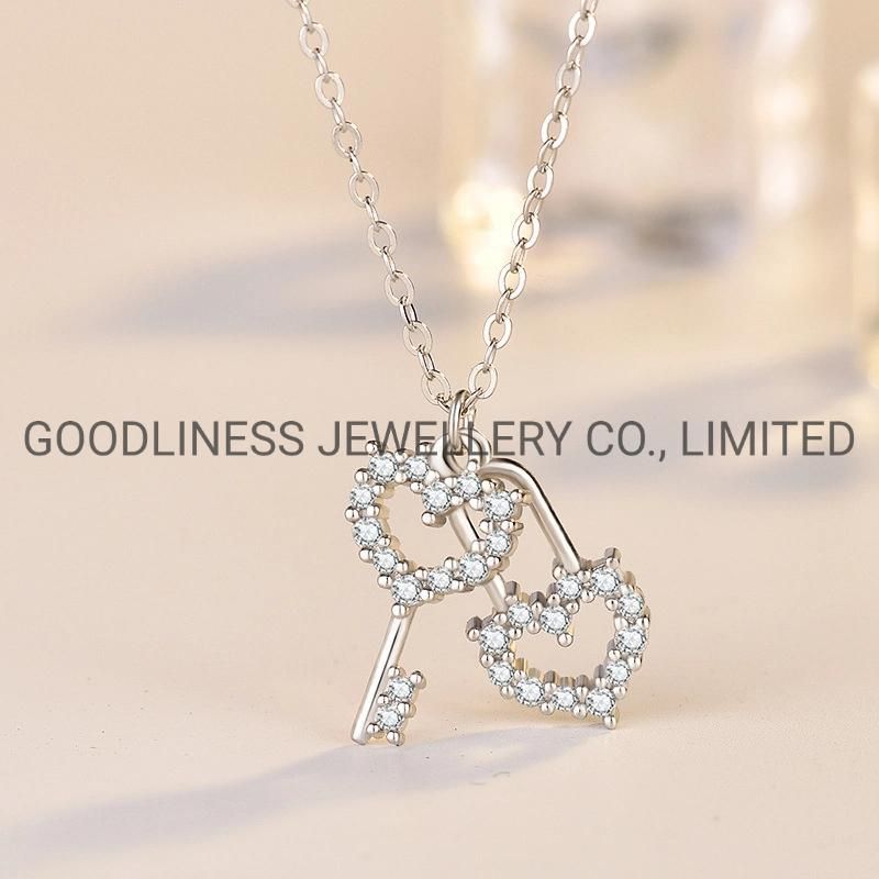 925 Sterling Silver Fine Jewelry Lock&Key Pendant Necklace