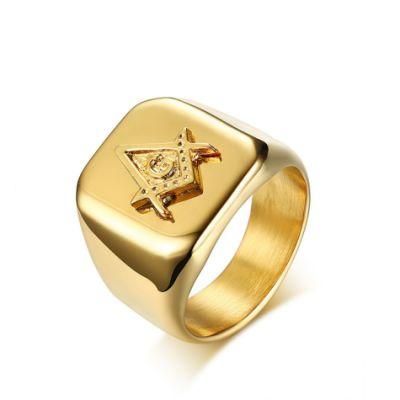 New Products Jewelry Wholesale Stainless Steel Freemason Forged Ring Gold Ring