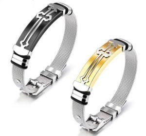 Simple Bracelets for Men Mesh Strap Band Perimeter Black/Gold Color Stainless Steel Male Wrap Bracelets Gift