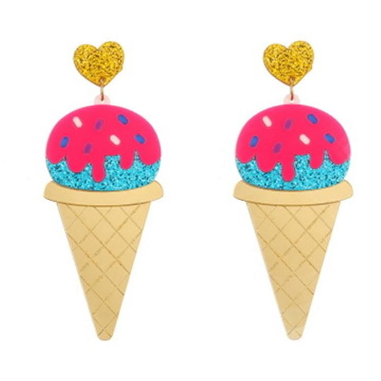 Cute Girl Ice Cream Shape Pink Heart Jocker Earring