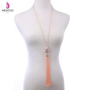 Retro Diamond Studded Alloy Long Chain Women&prime;s Necklace Long Thread Tassel Pendant Jewelry