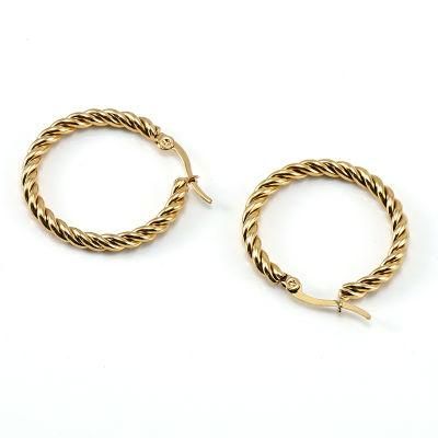 18K Gold Plated Stainless Stee Custom Jewelry Fashion Large Geometric Twisted Hoop Earrings for Women