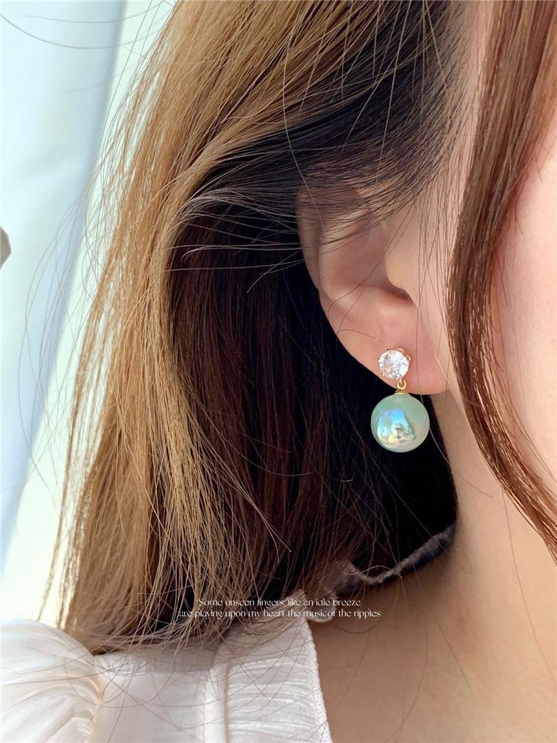 2022 Year New Trendy Blue Pink Green Colorful Fresh Water Oil Pearl Crystal Cubic Prong Earrings for Women Girls Lady Accessories Party Wedding